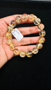 Golden Rutile Round Bracelet • 12 mm Size • Code C4 • 4A Quality • Natural Rutilated Quartz Bracelet