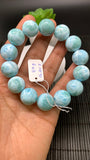 Larimar Bracelet 16 mm size Code# B1 • AAA Quality • Natural Larimar Round Bracelet- Length 7.50 Inch