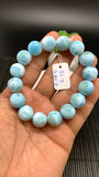 Larimar Bracelet 13 mm size Code# B2 • AAA Quality • Natural Larimar Round Bracelet- Length 7.50 Inch