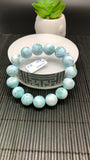 Larimar Bracelet 14 mm size Code# B3 • AAA Quality • Natural Larimar Round Bracelet- Length 7.50 Inch