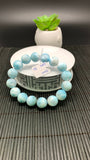 Larimar Bracelet 13 mm size Code# B5 • AAA Quality • Natural Larimar Round Bracelet- Length 7.50 Inch