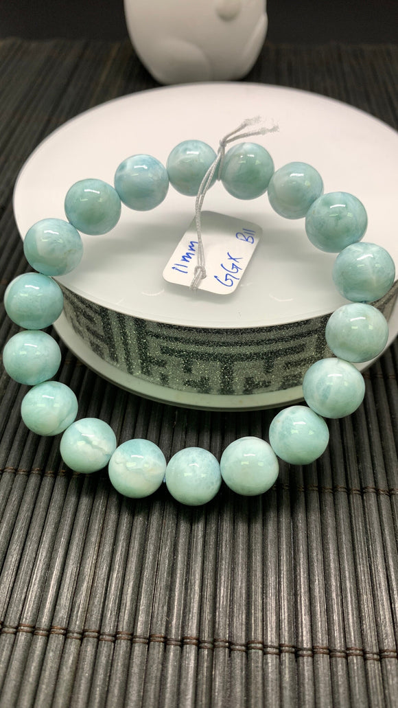 Larimar Bracelet 11 mm size Code# B11 • AAA Quality • Natural Larimar Round Bracelet- Length 7.50 Inch