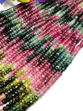 Multi Tourmaline faceted 4MM Rondelle , Mix color beads Fine quality 14" Strand, Tourmaline faceted roundel.