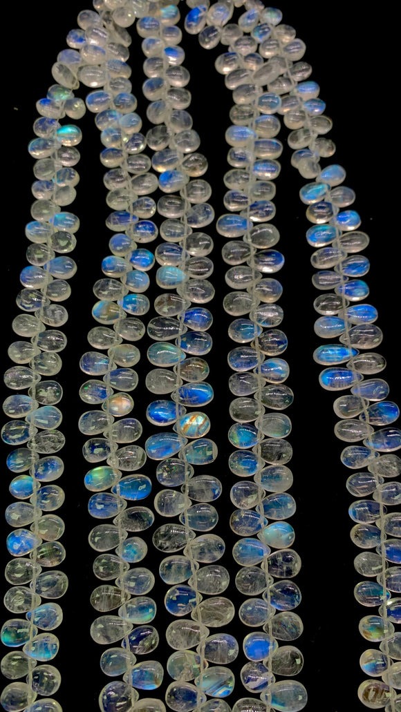 Moonstone  Briolette • 5-5.5 x 7-8 mm 6x8-10mm size • 4A Quality • Length 10 Inch • Rainbow Moonstone  Pear Briolette Beads