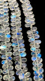 Moonstone  Briolette •4-4.5X5-7mm  6x9-10 mm 7x9mm size • 4A Quality • Length 10 Inch • Rainbow Moonstone  Pear Briolette Beads