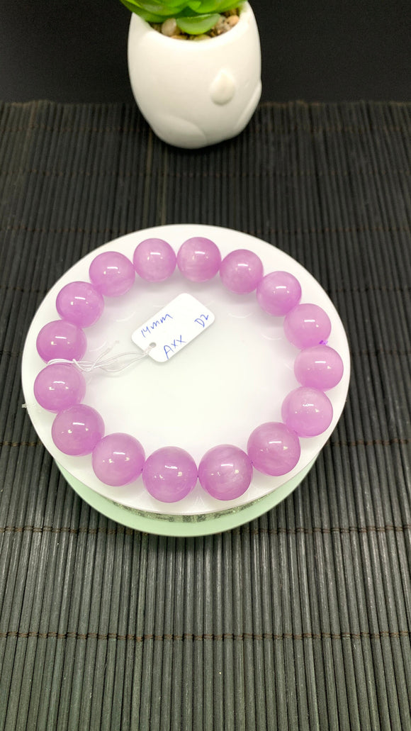 Kunzite Bracelet - 14 mm Size - Code# D2 - AAAA Quality - Natural Kunzite Round Bracelet - Length 7.5 Inch