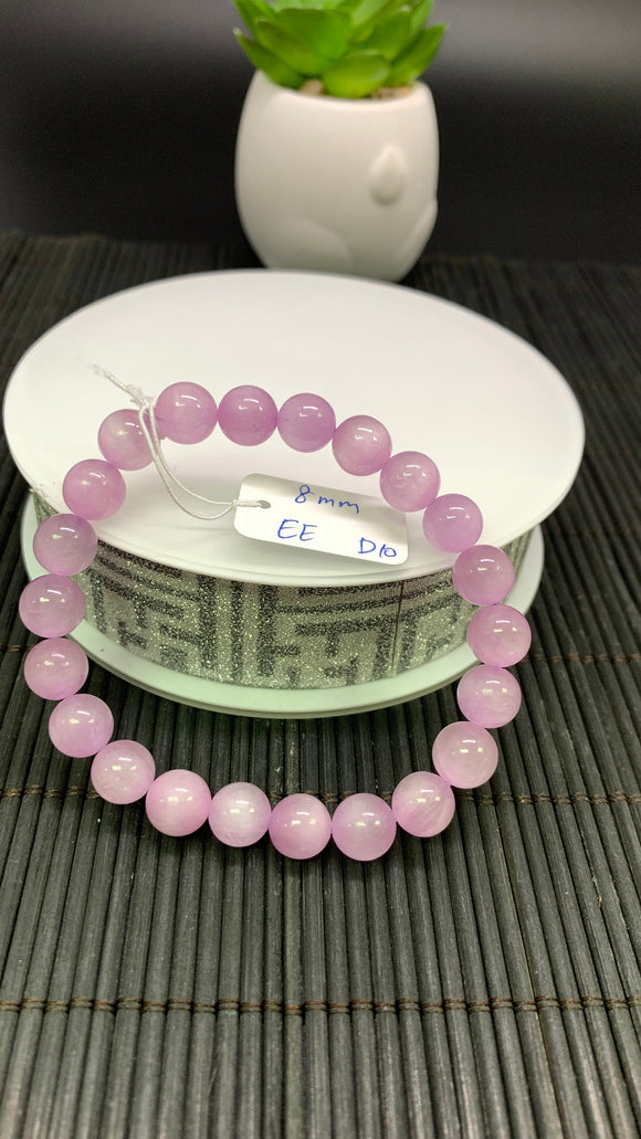 Kunzite Bracelet - 8 mm Size - Code# D10 - AAAA Quality - Natural Kunzite Round Bracelet - Length 7.5 Inch