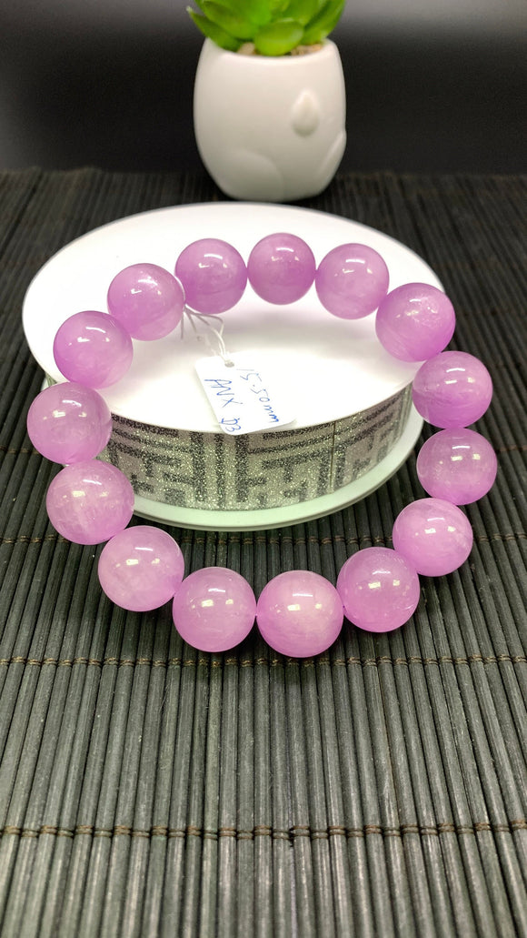 Kunzite Bracelet - 15.50 mm Size - Code# D3 - AAAA Quality - Natural Kunzite Round Bracelet - Length 7.5 Inch