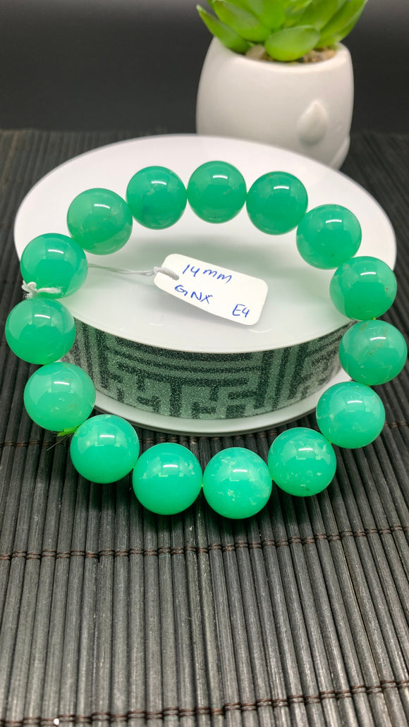 Chrysoprase  Bracelet • 14 mm Size • Code #E4 •  AAA quality • Length 7.5” • Natural Chrysoprase Round Bracelet •( hold for baduday)