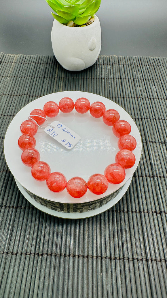 Rhodochrosite Round Bracelet - 12 mm Size  - Code D4 - AAAA Quality - Length 7.5 Inch- Natural Rhodochrosite Bracelet