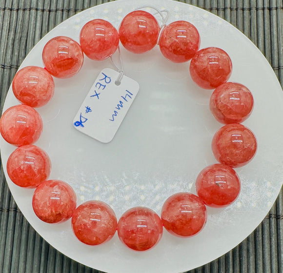 Rhodochrosite Round Bracelet - 14 mm Size  - Code D6 - AAAA Quality - Length 7.5 Inch- Natural Rhodochrosite Bracelet