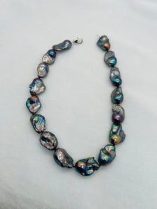 Fresh Water cultured Peacock Color Necklace , AAA Grade Pearl .Top Quality Size Approx 15X22 MM, 925 silver clasp, hand knotted Necklace.