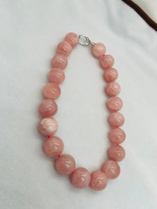 Rose Quartz Round Necklace, 20 MM size,  good Quality perfect round shape . deep Pink rose quartz, hand knotted with 925 Silver clasp.