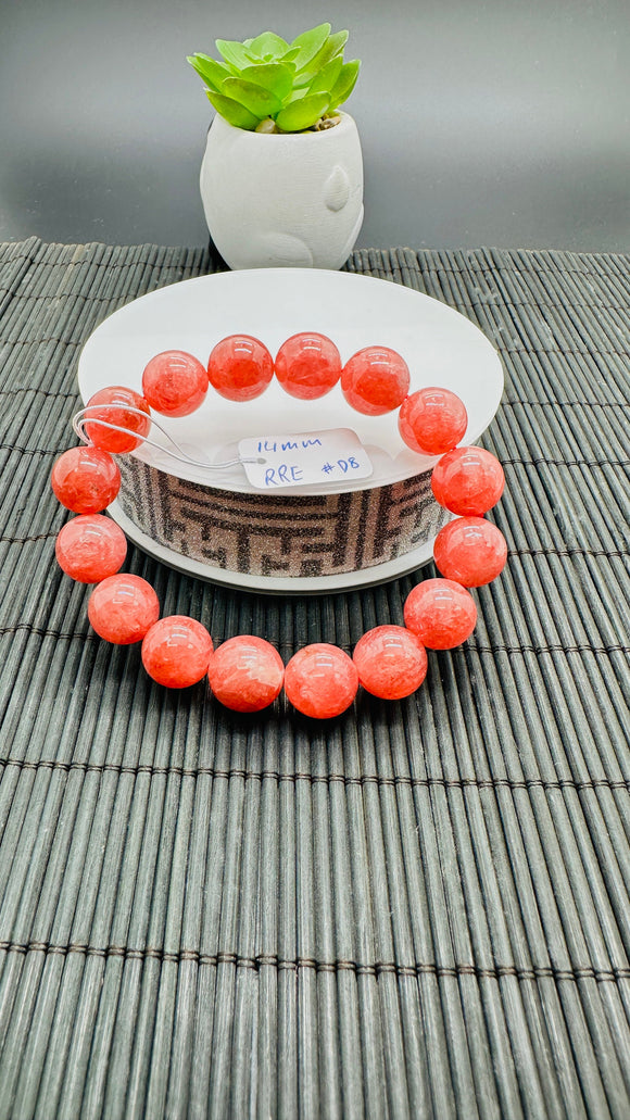 Rhodochrosite Round Bracelet - 14 mm Size  - Code D8 - AAAA Quality - Length 7.5 Inch- Natural Rhodochrosite Bracelet