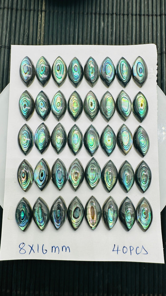 Abalone Shell Marquis Cabs- 8x16 mm Size- Pack of 4 Pcs- AAAA Quality-  Natural Abalone Cabochons