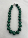 Malachite Round Beads Necklace, size 20mm, Length of Necklace 18" - Malachite Beads - AAA Quality, hand knotted Necklace. 925 silver clasp