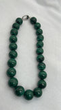 Malachite Round Beads Necklace, size 14 mm, Length of Necklace 19" - hand knotted Necklace. 925 silver clasp