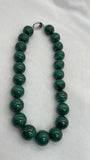 Malachite Round Beads Necklace, size 20mm, Length of Necklace 18" - Malachite Beads - AAA Quality, hand knotted Necklace. 925 silver clasp