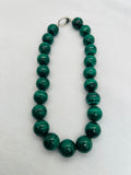 Malachite Round Beads Necklace, size 14 mm, Length of Necklace 19" - hand knotted Necklace. 925 silver clasp