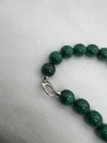 Malachite Round Beads Necklace, size 14 mm, Length of Necklace 19" - hand knotted Necklace. 925 silver clasp