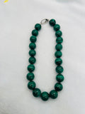 Malachite Round Beads Necklace, size 14 mm, Length of Necklace 19" - hand knotted Necklace. 925 silver clasp