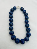 Lapis Smooth Round Necklace, 20mm Size, Natural Lapis without dyed, Length 18 Inch, AAA Quality, 925 Silver claps, hand knotted necklace.