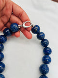 Lapis Smooth Round Necklace, 20mm Size, Natural Lapis without dyed, Length 18 Inch, AAA Quality, 925 Silver claps, hand knotted necklace.