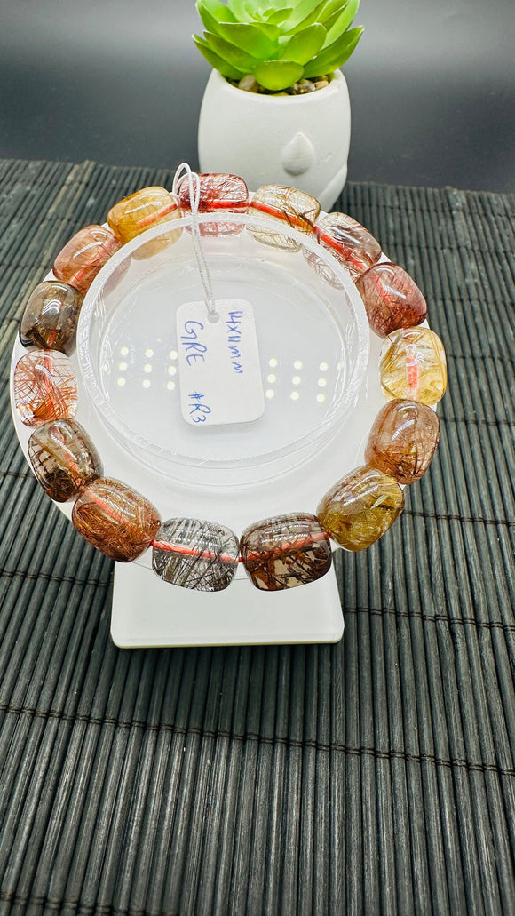 Copper Rutile Bracelet • 14X11 mm Size • Code R3 • AAA Quality • Natural Rutilated Quartz Bracelet