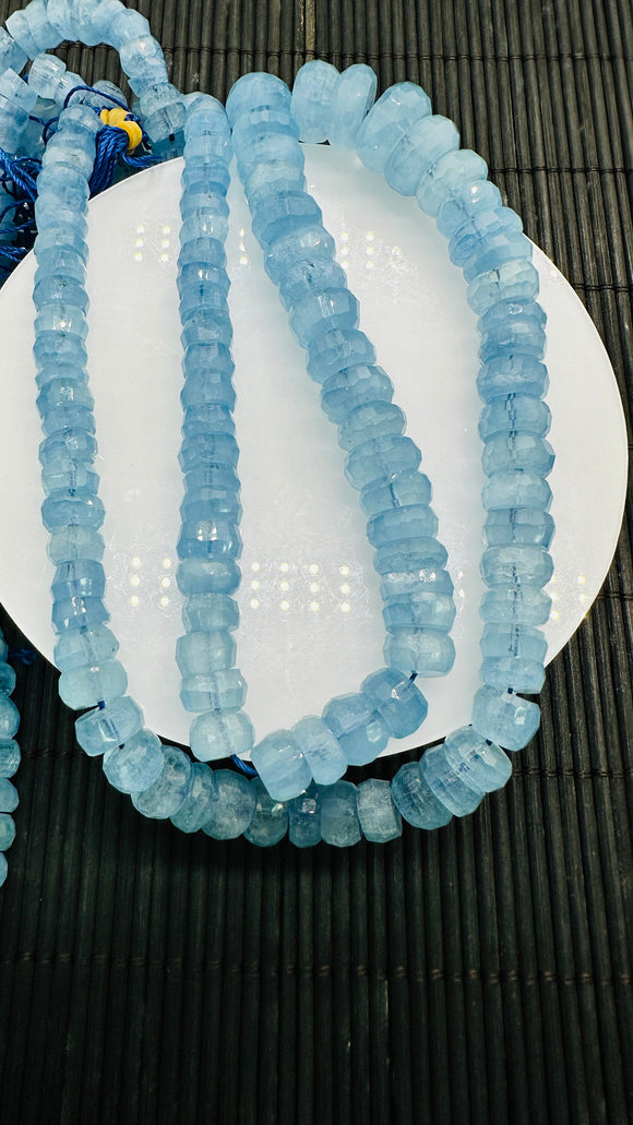 Aquamarine Faceted Roundel Beads • 6-13 mm Size • AAA grade • Length 40 cm • Top quality roundel • Blue Aquamarine Beads