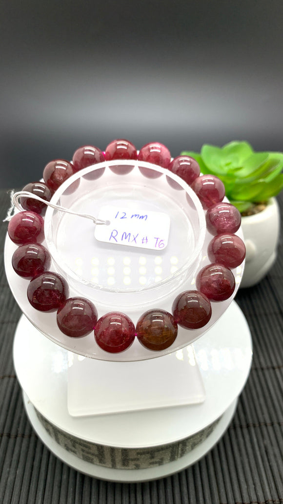 Pink Tourmaline Bracelet 12 mm Size - Code T6 - AAA Quality - Natural  Tourmaline Round Bracelet - Length 7.5