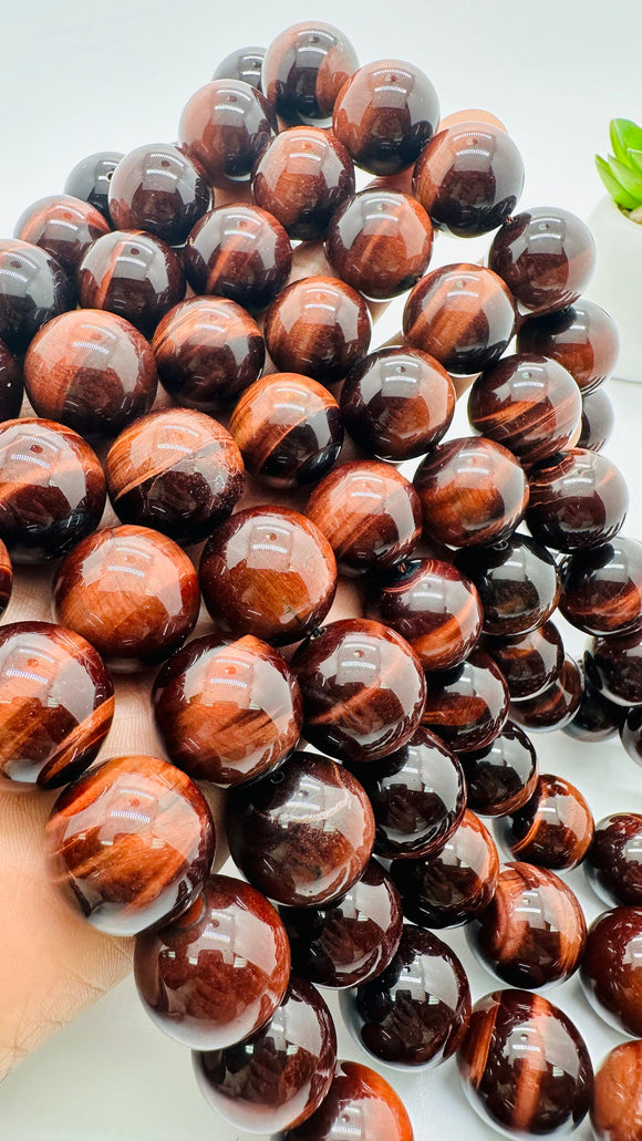 Red Tiger Eye Round Beads- 20 mm Size - AA Quality- 40 cm Length-  Wholesale Tiger Eye Beads- Red Tiger Eye Beads