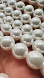 8MM White Shell Pearl Round Beads - Good Quality- 40 Cm length