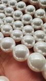 8MM White Shell Pearl Round Beads - Good Quality- 40 Cm length