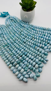 Larimar Roundel Beads- 7-14 mm size -  Code #L6 - AAA Quality- Length 16 Inch - Natural Larimar Rondelle Beads