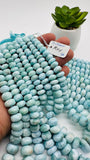 Larimar Roundel Beads- 7-14 mm size - Code #L6 - AAA Quality- Length 16 Inch - Natural Larimar Rondelle Beads