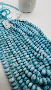 Larimar Roundel Beads- 7-14 mm size - AAAA Quality- Length 16 Inch - Natural Larimar Rondelle Beads