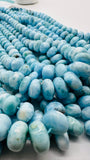 Larimar Roundel Beads- 7-14 mm size - AAAA Quality- Length 16 Inch - Natural Larimar Rondelle Beads