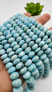 Larimar Roundel Beads- 6-15 mm size- Code #L7 - AAA Quality- Length 16 Inch - Natural Larimar Rondelle Beads