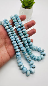 Larimar Roundel Beads- 6-14 mm size - AAA Quality- Length 16 Inch - Natural Larimar Rondelle Beads