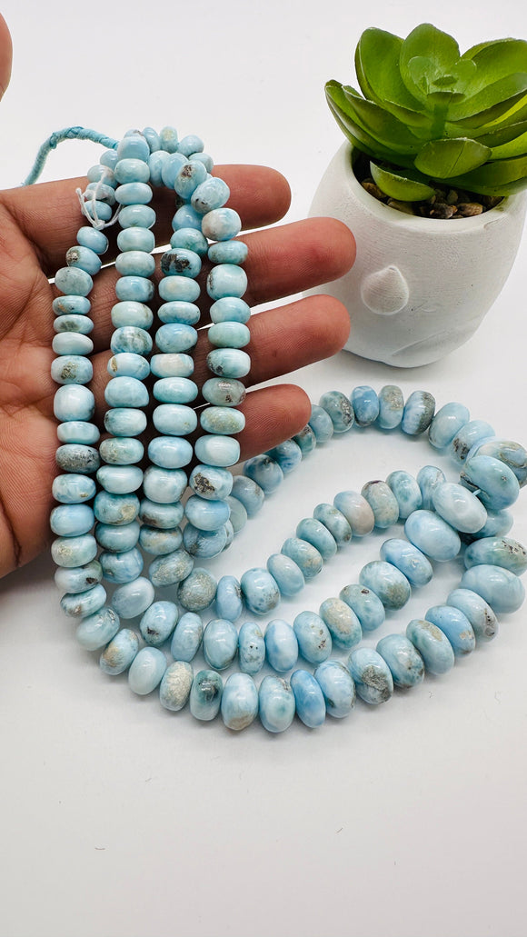 Larimar Roundel Beads 7-14 mm size- Code #L9 - AA Quality- Length 16 Inch - Natural Larimar Rondelle Beads