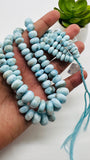 Larimar Roundel Beads 7-14 mm size- Code #L9 - AA Quality- Length 16 Inch - Natural Larimar Rondelle Beads