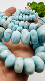 Larimar Roundel Beads 7-14 mm size- Code #L9 - AA Quality- Length 16 Inch - Natural Larimar Rondelle Beads