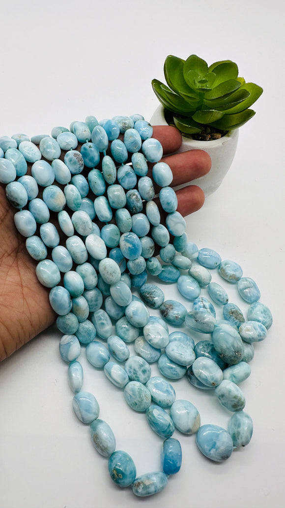 Larimar Oval Beads 8-11x10-15 mm size - 3A Quality- Length 16 Inch - Natural Larimar Oval Beads