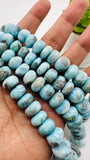 Larimar Roundel Beads- 8-15 mm size- Code #L8 - AA Quality- Length 16 Inch - Natural Larimar Rondelle Beads