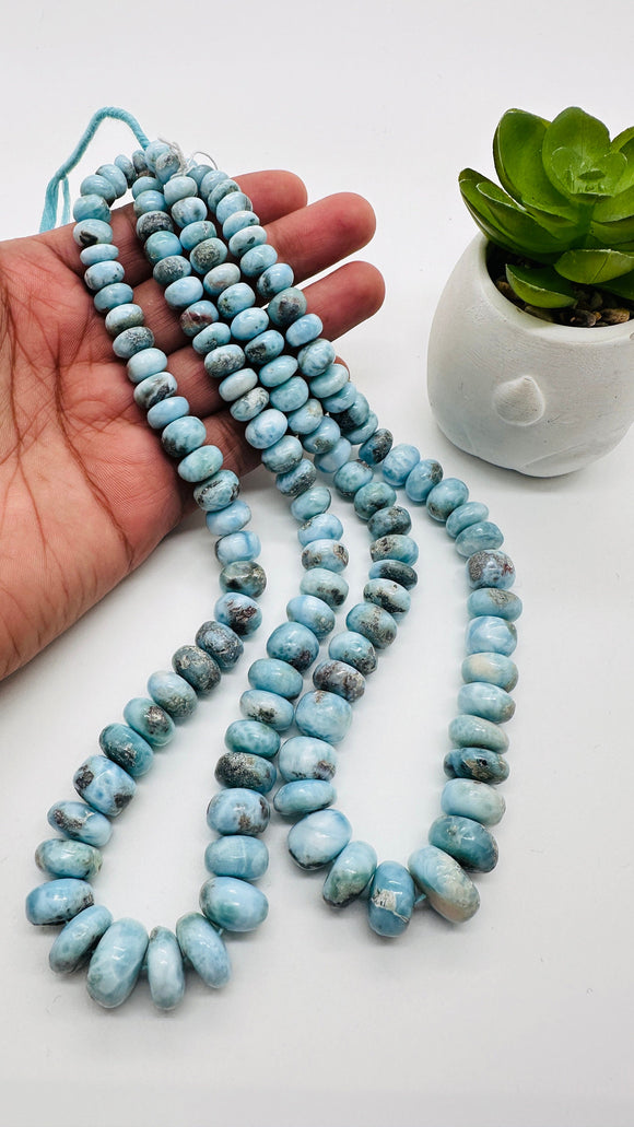 Larimar Roundel Beads- 8-15 mm size- Code #L8 - AA Quality- Length 16 Inch - Natural Larimar Rondelle Beads