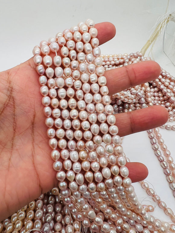 Pearl Rice Beads , 5x7mm size, 16 Inch Strand , Freshwater cultured Pearl, Pink Freshwater pearl, Natural color.