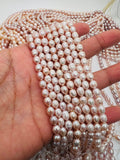 Pearl Rice Beads , 5x7mm size, 16 Inch Strand , Freshwater cultured Pearl, Pink Freshwater pearl, Natural color.