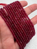 Ruby Faceted 3.5-4MM Roundel beads -  AAA Quality Beads - Length 16 Inch -  Natural Ruby Beads.