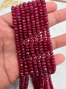 Ruby Faceted 4-4.5 MM Roundel beads -  AAA Quality Beads - Length 16 Inch -  Natural Ruby Beads.