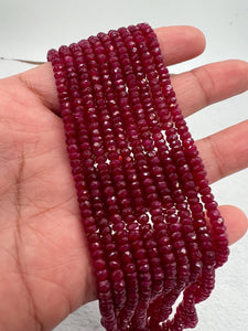 Ruby Faceted 3-3.5 MM Roundel beads -  AAA Quality Beads - Length 16 Inch -  Natural Ruby Beads.